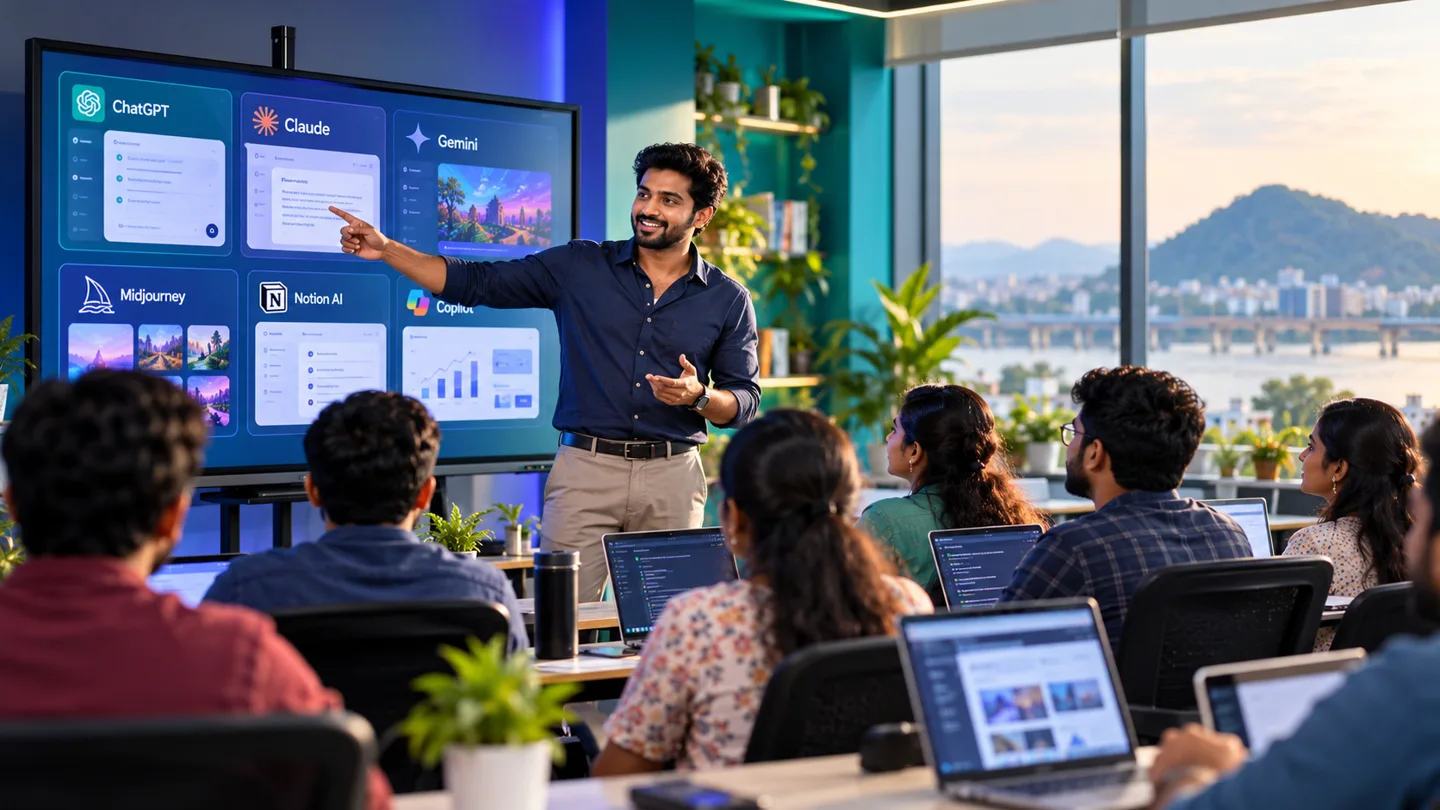 Illustrative AI training session with an Indian trainer and learners